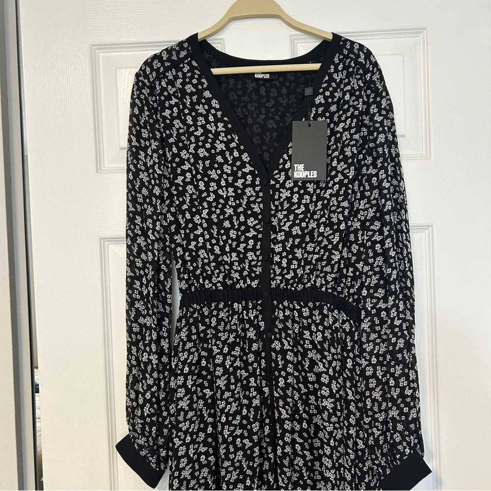 NWT The Kooples Black and White Long Sleeve V-Neck Sundress - Picture 5 of 7